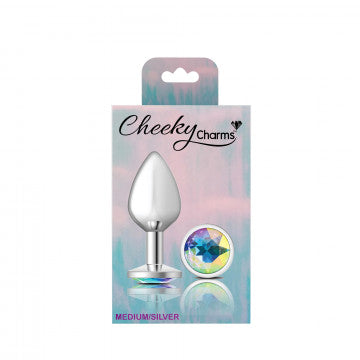 Cheeky Charms-Silver Metal Butt Plug- Round-Clear-Medium