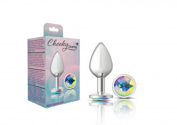 Cheeky Charms-Silver Metal Butt Plug- Round-Clear-Medium