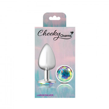 Cheeky Charms-Silver Metal Butt Plug- Round-Clear-Large