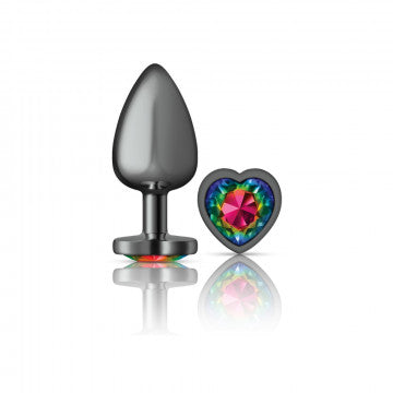 Cheeky Charms-Gunmetal Metal Butt Plug- Heart-Rainbow-Large