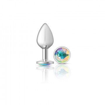 Cheeky Charms-Silver Metal Butt Plug- Round-Clear-Medium