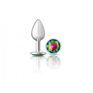 Cheeky Charms-Silver Metal Butt Plug- Round-Rainbow-Small